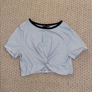 Stripped Front Tie Crop Top